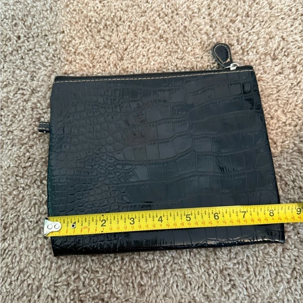 Black Crocodile-Embossed Clutch Wristlet